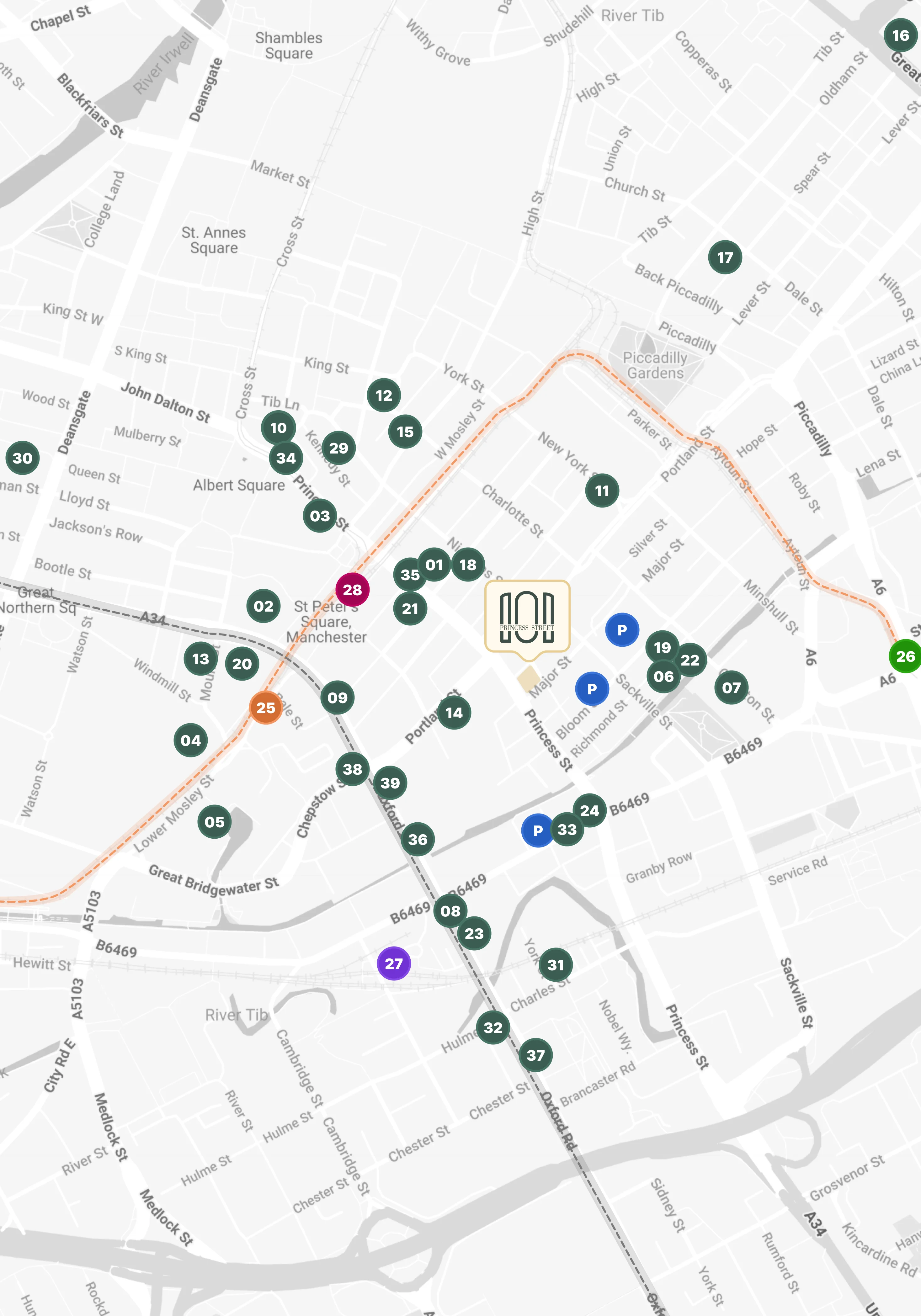 Map with Manchester locations